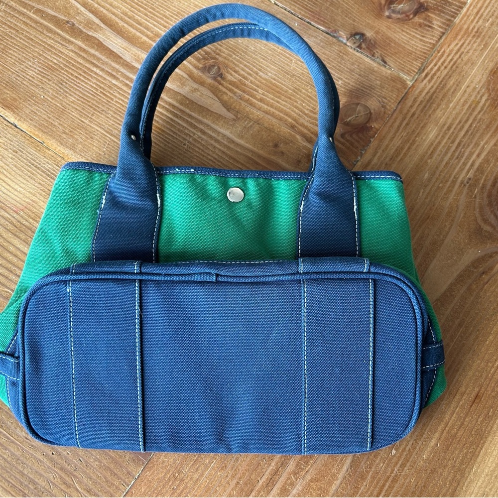 Vintage Sunbay Green and Blue Canvas Small Tote Bag